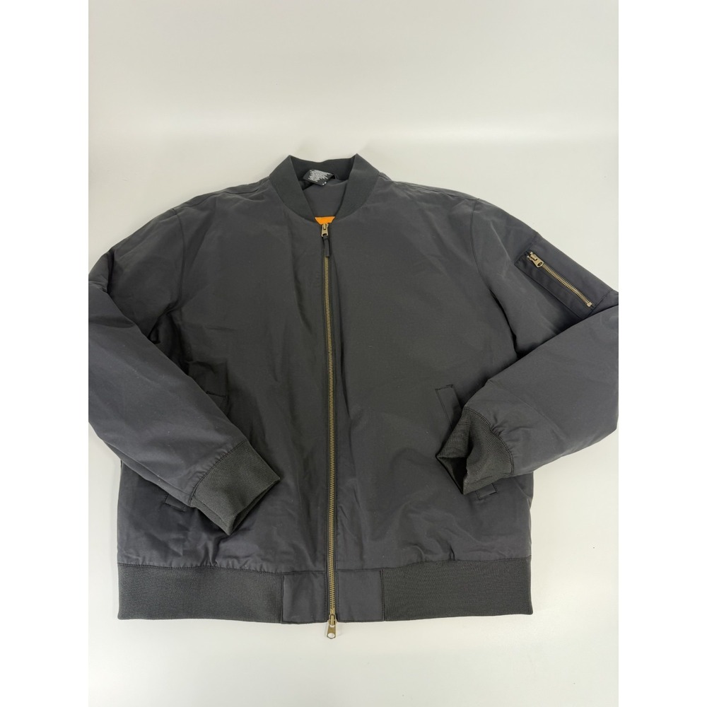 NWOT True Classic Men's Size XL Bomber Jacket Black Full Zip Orange Lined